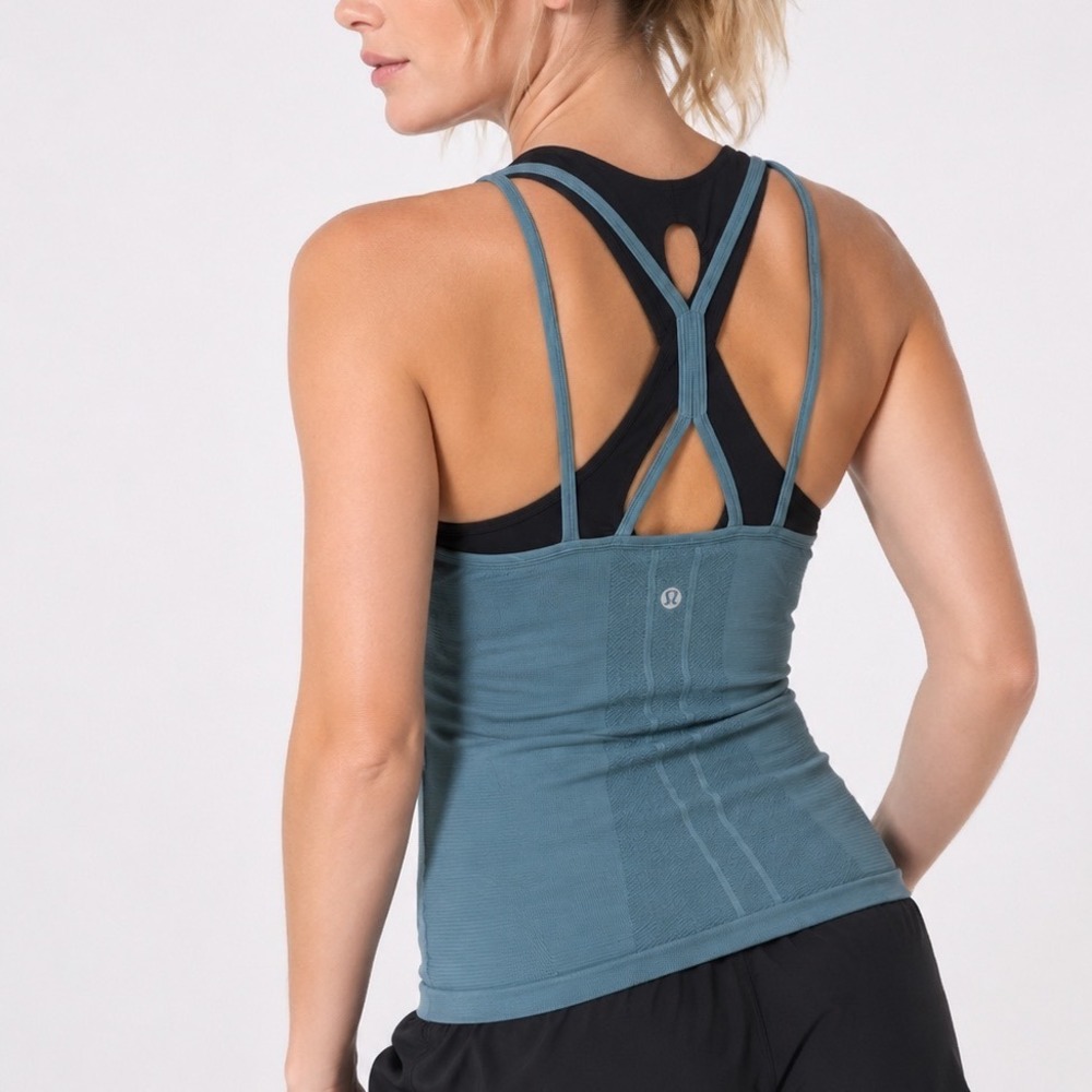 Lululemon Swiftly Tech Strappy Tank Slate Blue Seamless Yoga Top Womens Size 8